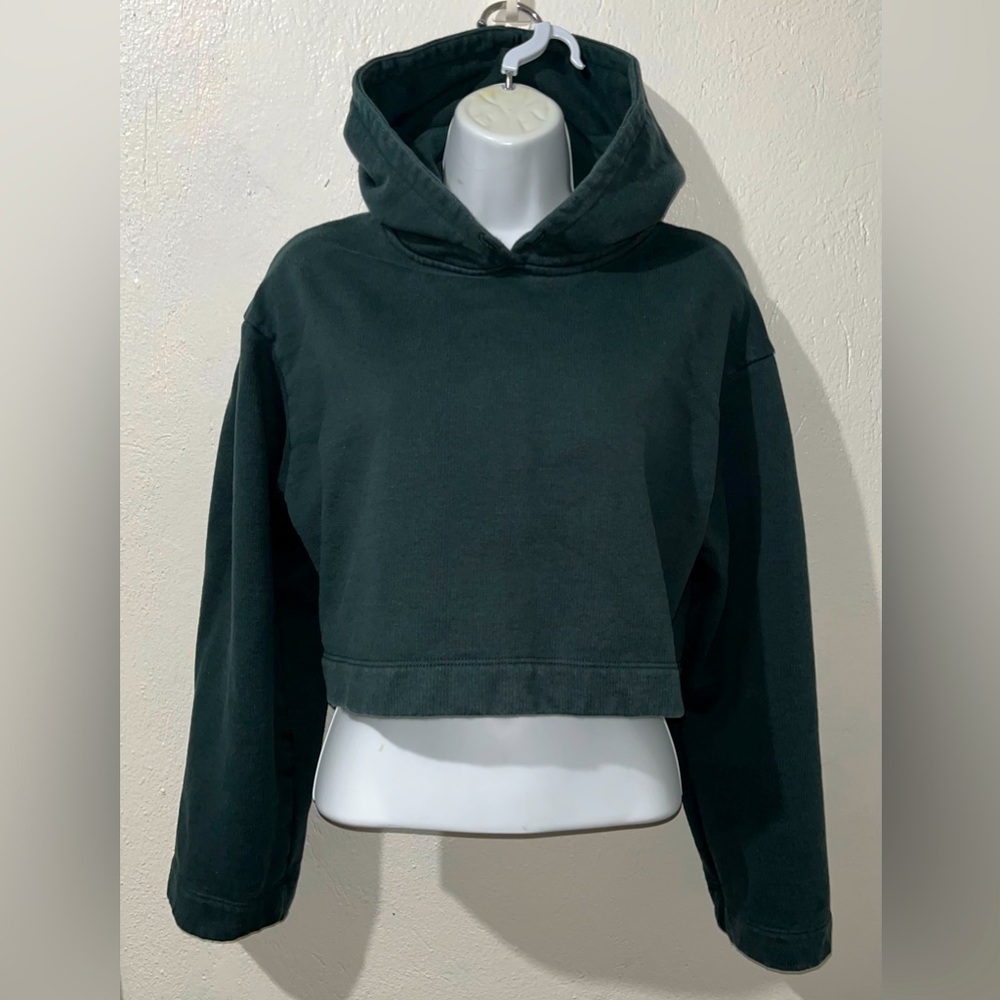 Permanent Vacation Crop Pullover Hoodie, Made In Australia, Size XS, Dark Green